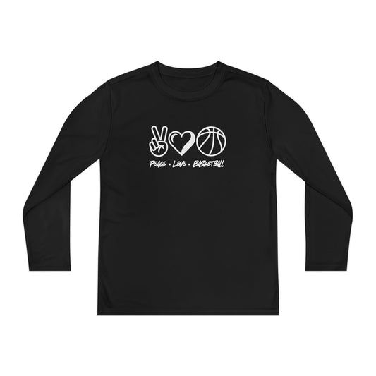 Peace • Love • Basketball Youth Long Sleeve Competitor Tee
