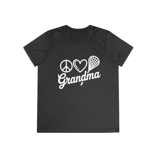 Peace Love Lacrosse Grandma Ladies Competitor Tee