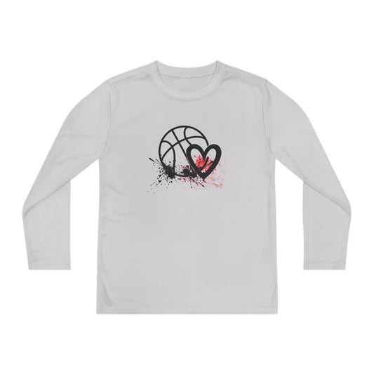 Basketball Is Her Heartbeat Youth Long Sleeve Competitor Tee