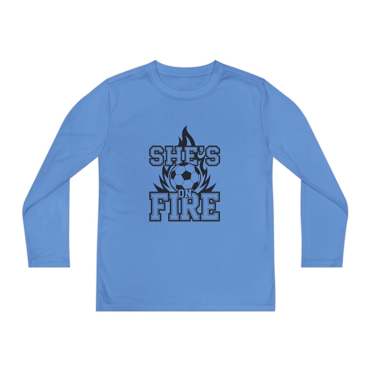 She's On Fire Soccer Youth Long Sleeve Competitor Tee
