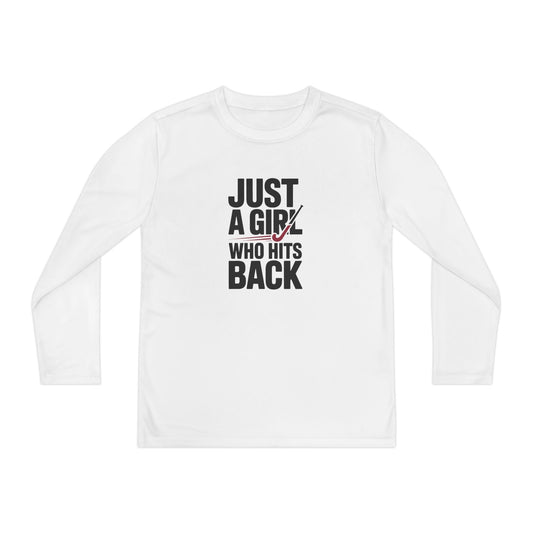 Just A Girl Who Hits Back Youth Long Sleeve Competitor Tee