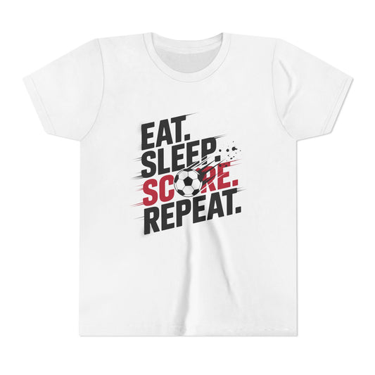 Eat, Sleep, Score Repeat Soccer Youth Short Sleeve Tee