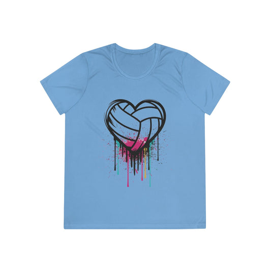 Dripping Volleyball Heart Ladies Moisture Wicking Tee