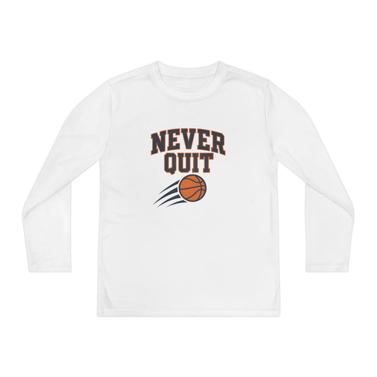 Never Quit Basketball Youth Long Sleeve Competitor Tee