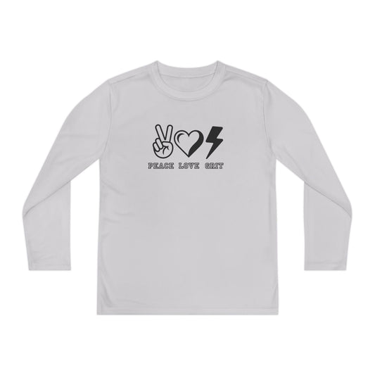 Peace, Love, Grit Youth Long Sleeve Competitor Tee