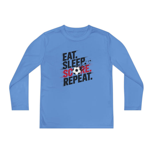 Eat, Sleep, Score Repeat Soccer Youth Long Sleeve Competitor Tee