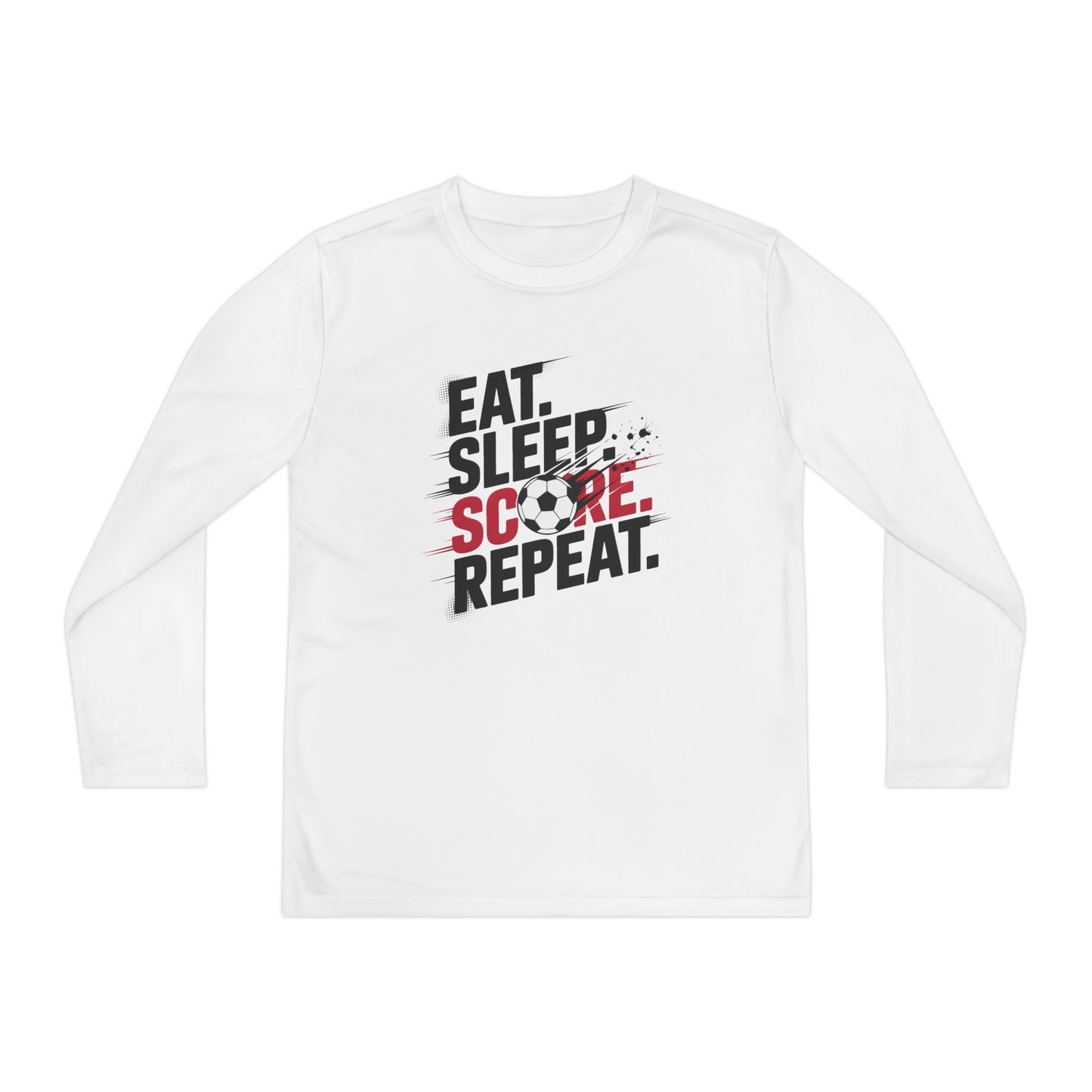 Eat, Sleep, Score Repeat Soccer Youth Long Sleeve Competitor Tee