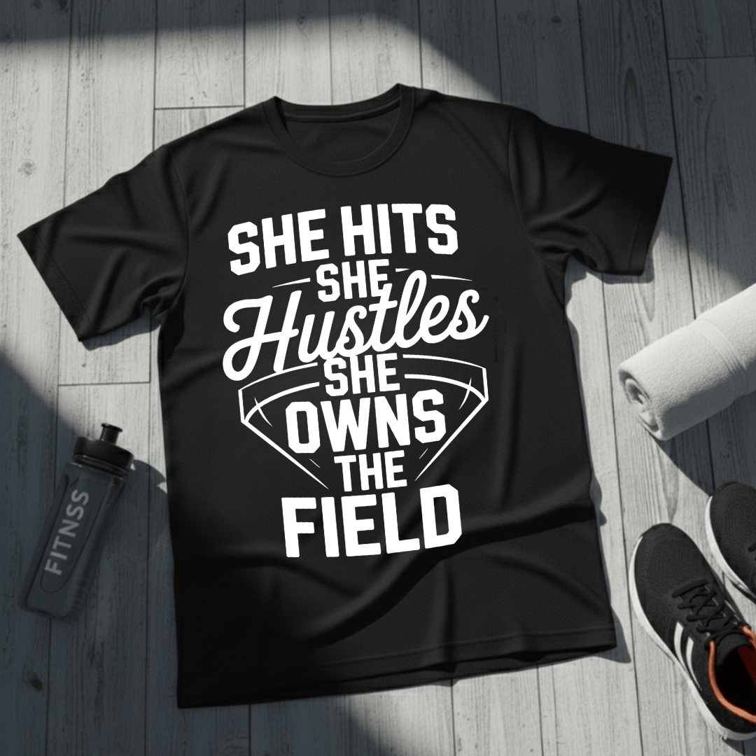 She Hits She Hustles She Owns the Field T-Shirt