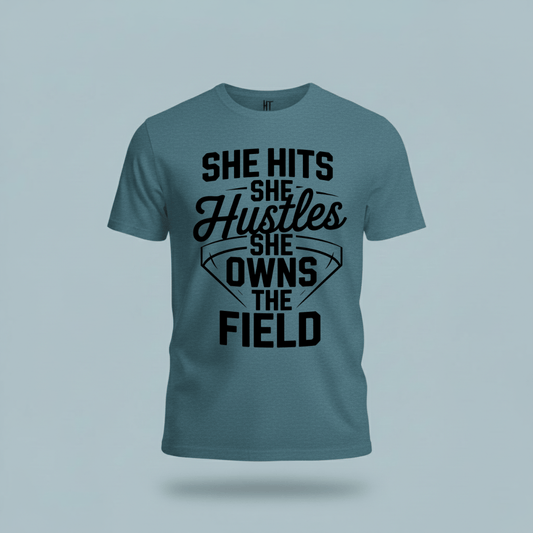 She Hits She Hustles She Owns the Field T-Shirt