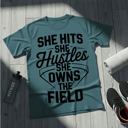She Hits She Hustles She Owns the Field T-Shirt