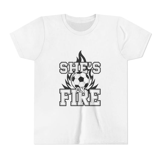 She's On Fire Soccer Youth Short Sleeve Tee
