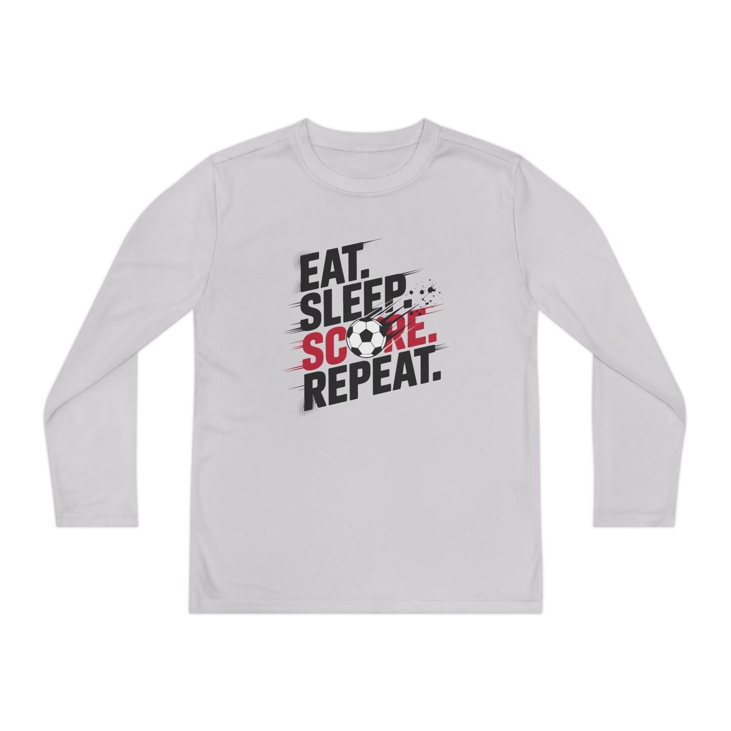 Eat, Sleep, Score Repeat Soccer  Youth Long Sleeve Competitor Tee
