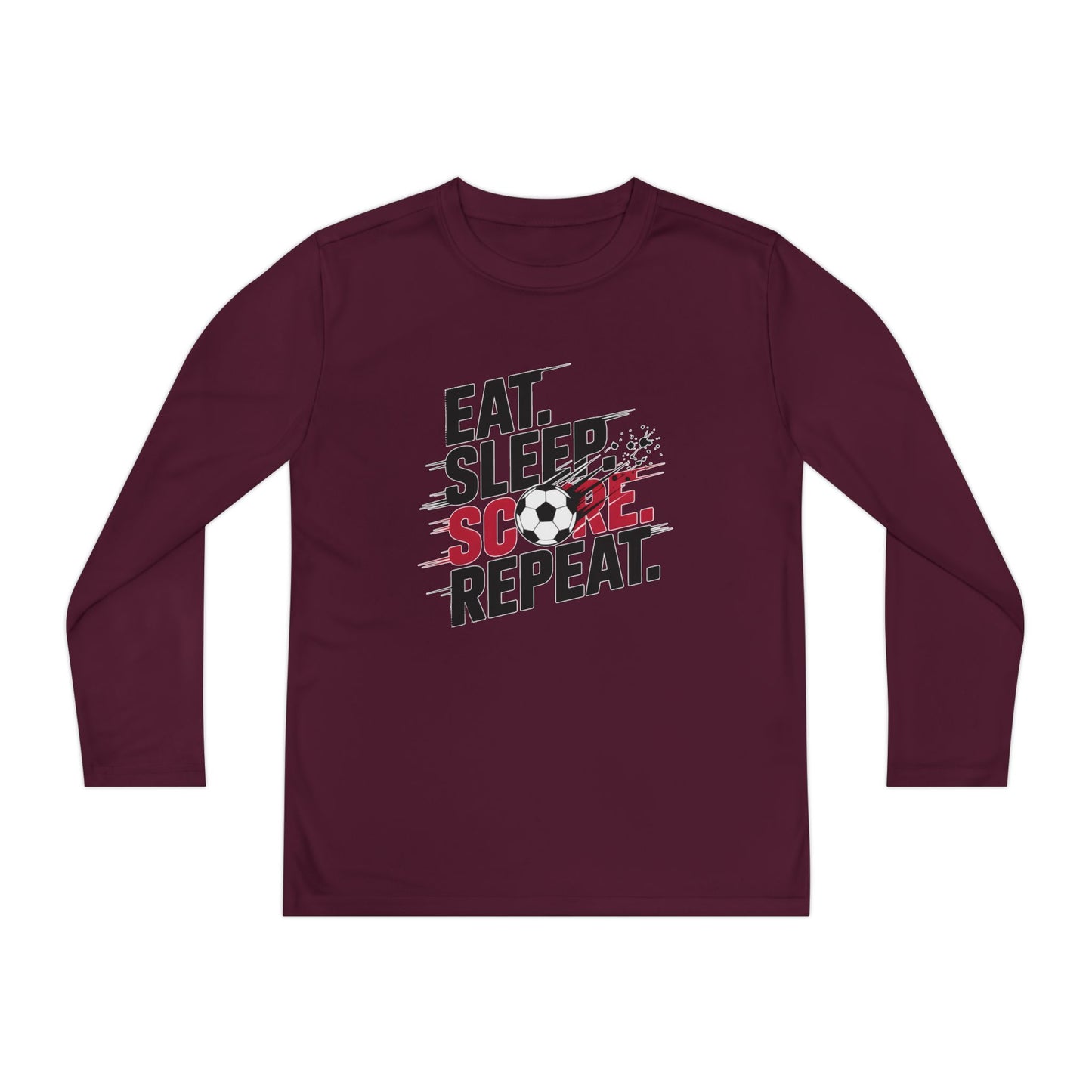 Eat, Sleep, Score Repeat Soccer  Youth Long Sleeve Competitor Tee