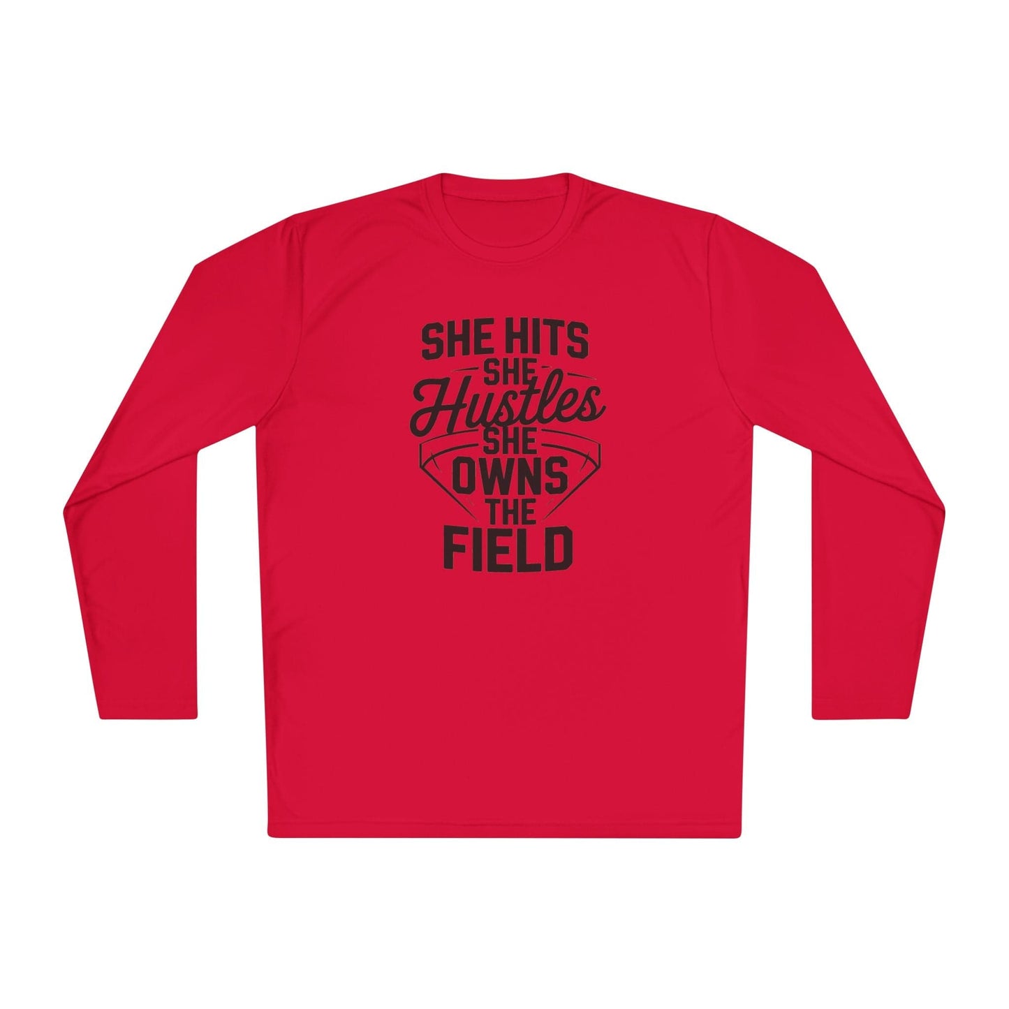 She Hits She Hustles She Owns the Field Lightweight Long Sleeve Tee