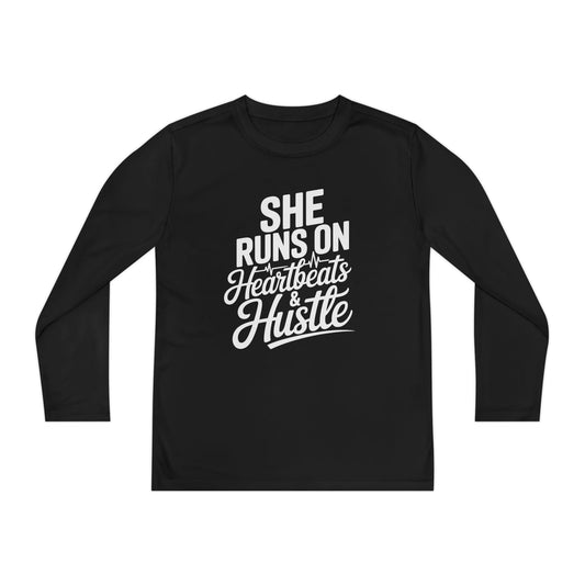 Heartbeats And Hustle Youth Long Sleeve Competitor Tee