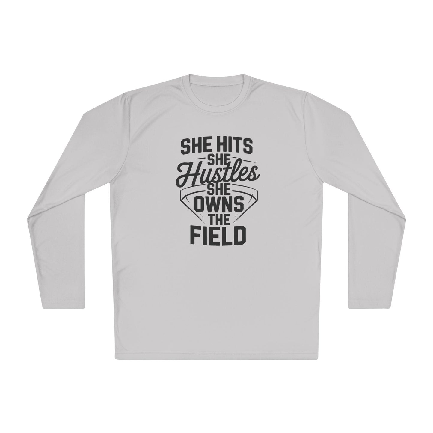 She Hits She Hustles She Owns the Field Lightweight Long Sleeve Tee