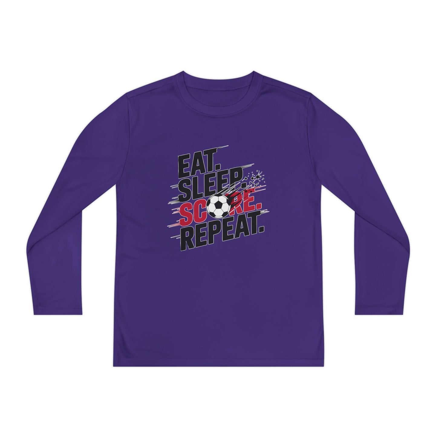 Eat, Sleep, Score Repeat Soccer  Youth Long Sleeve Competitor Tee