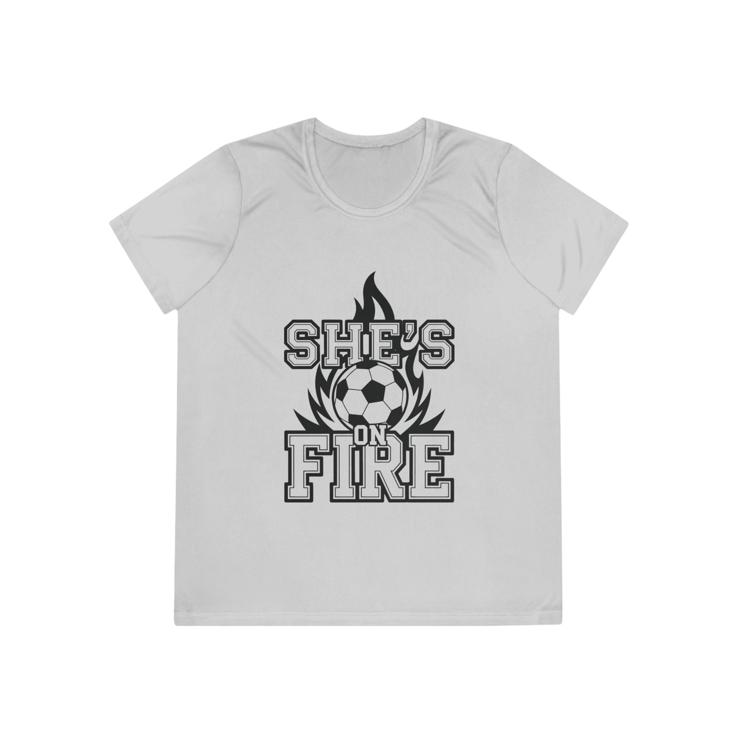 She's On Fire Soccer Ladies Moisture Wicking Tee