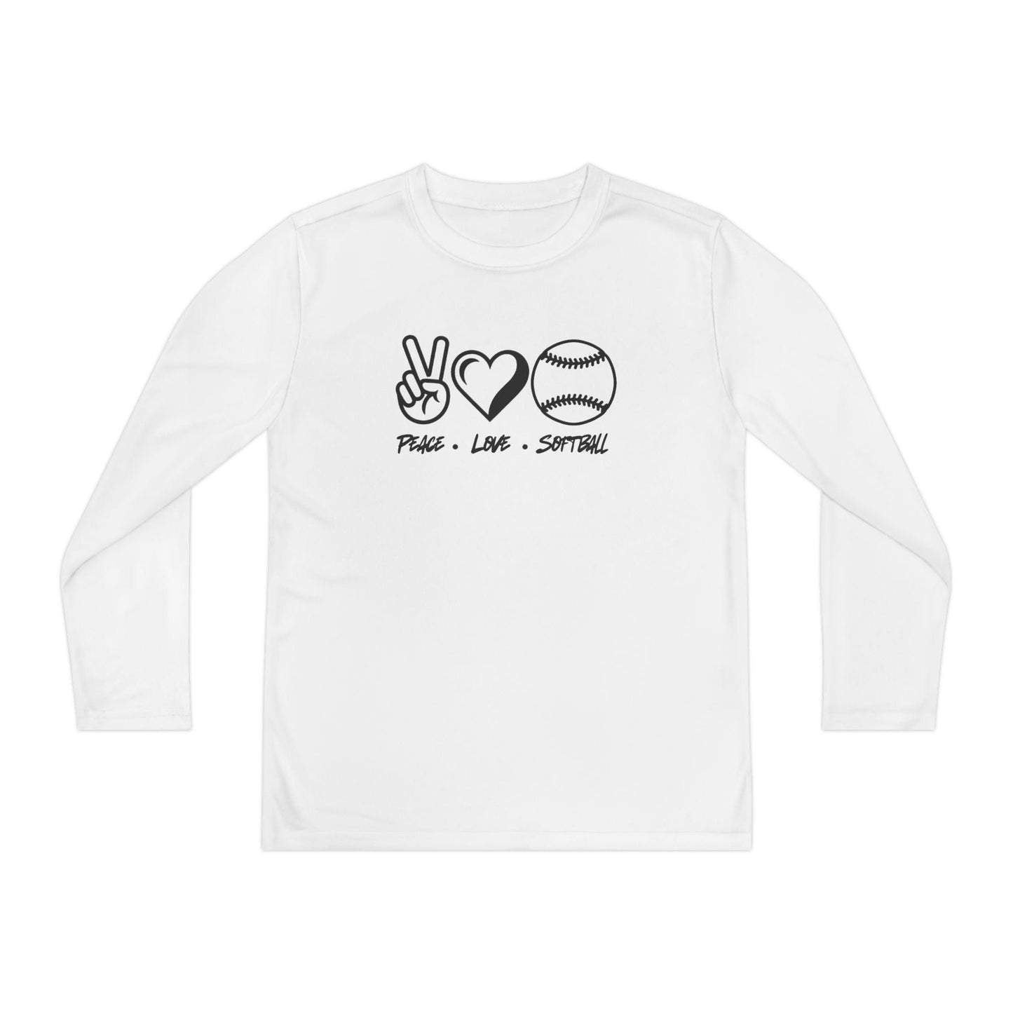 Peace • Love • Softball Youth Long Sleeve Competitor Tee