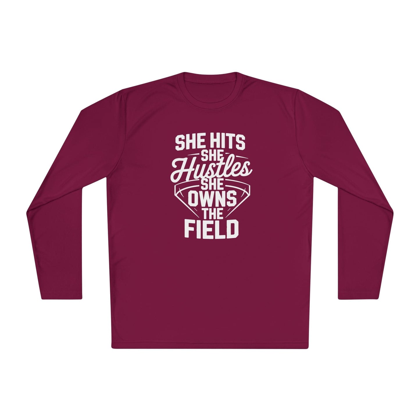 She Hits She Hustles She Owns the Field Lightweight Long Sleeve Tee