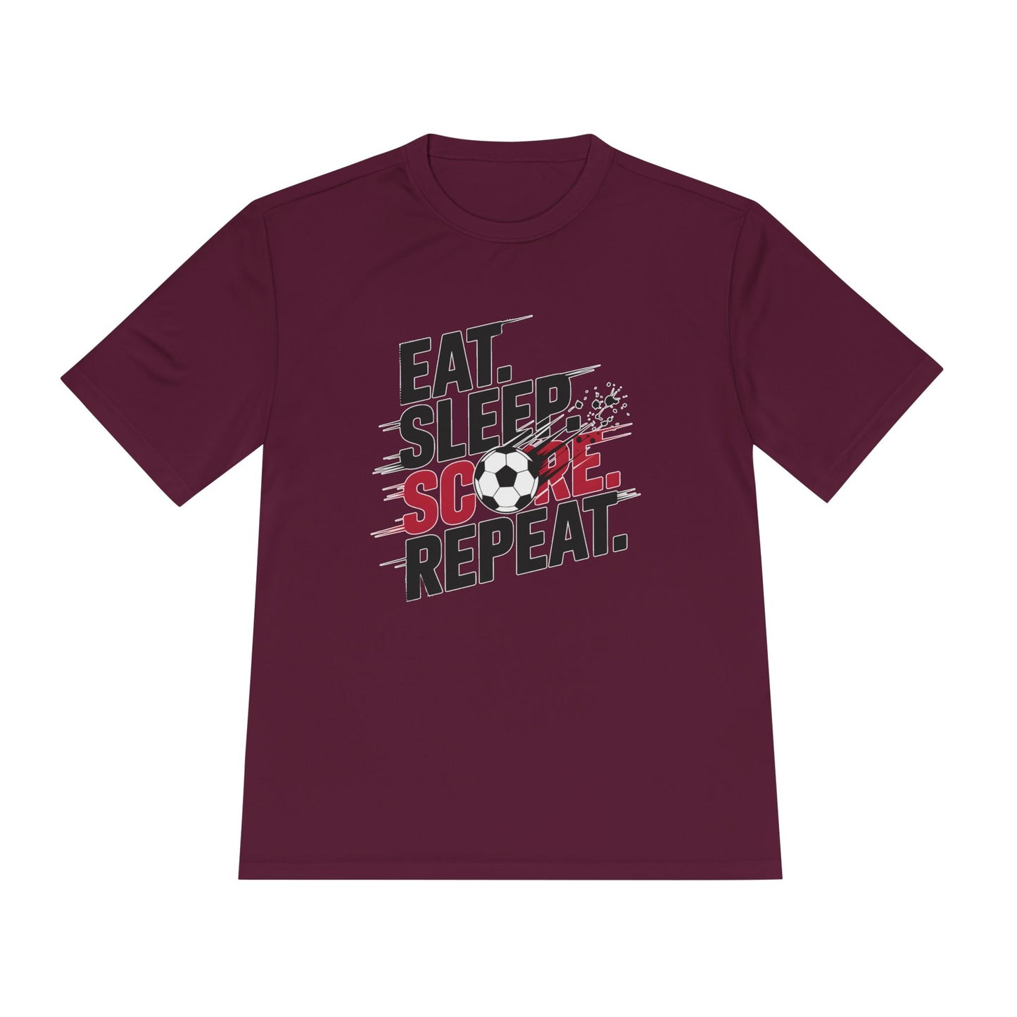 Eat, Sleep, Score Repeat Soccer  Unisex Moisture Wicking Tee