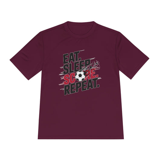 Eat, Sleep, Score Repeat Soccer  Unisex Moisture Wicking Tee