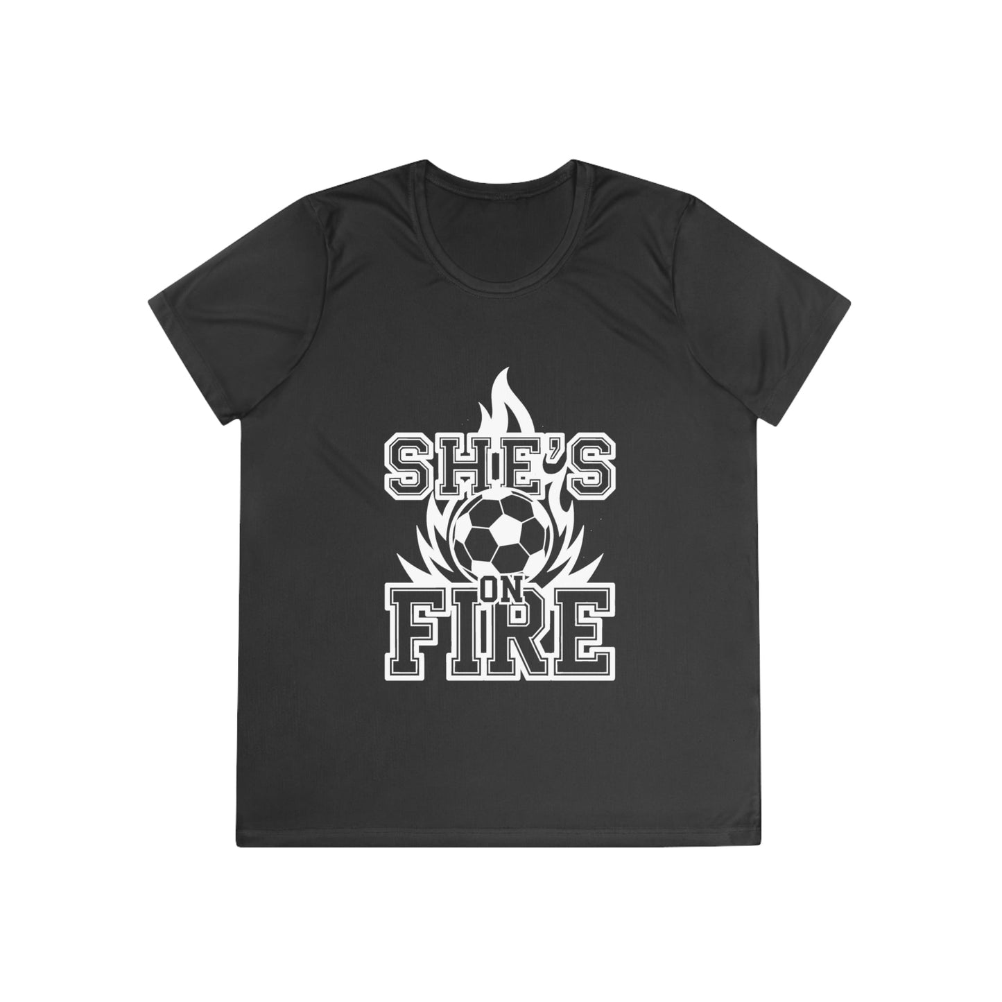 She's On Fire Soccer Ladies Moisture Wicking Tee