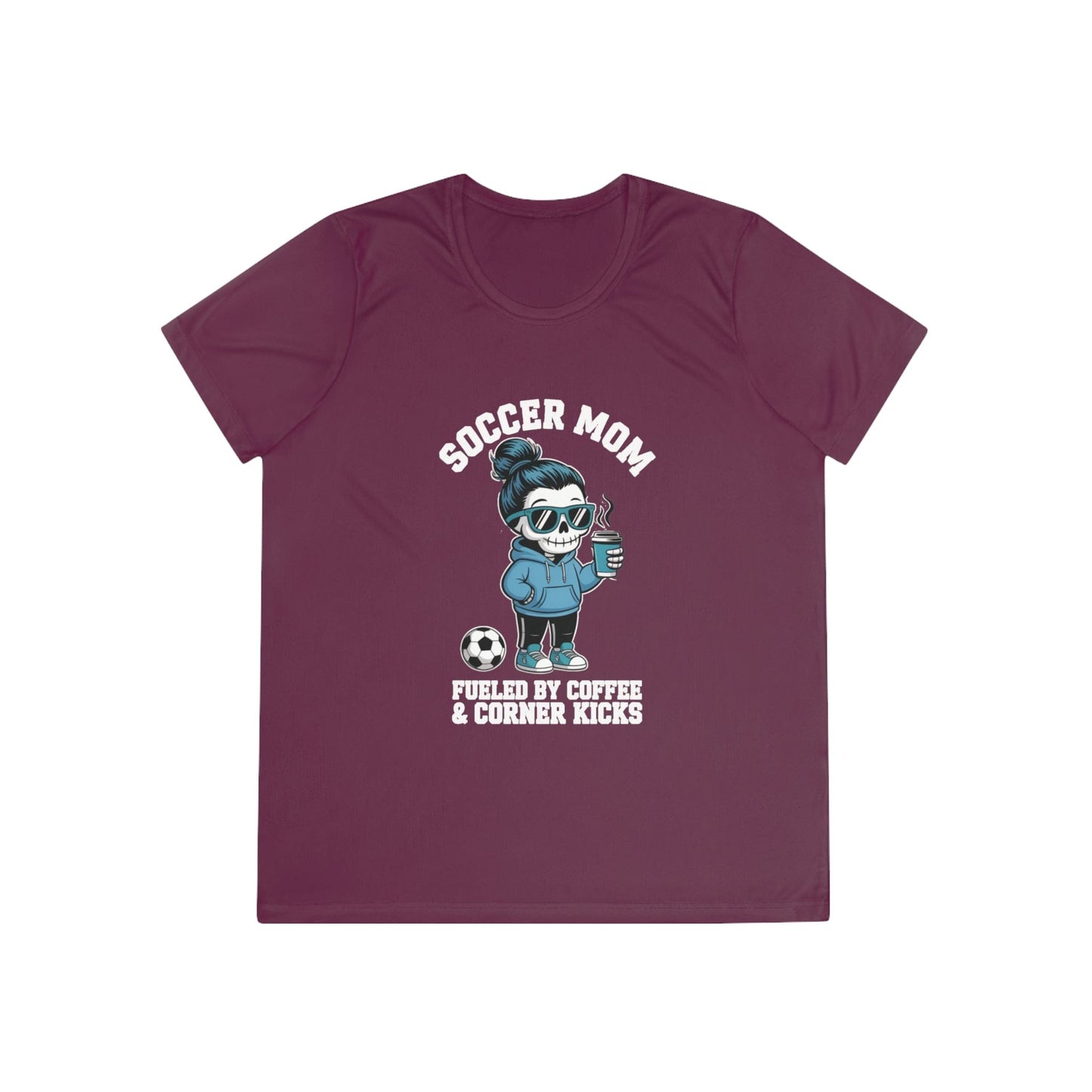 Coffee And Corner Kicks Mom Ladies Moisture Wicking Tee