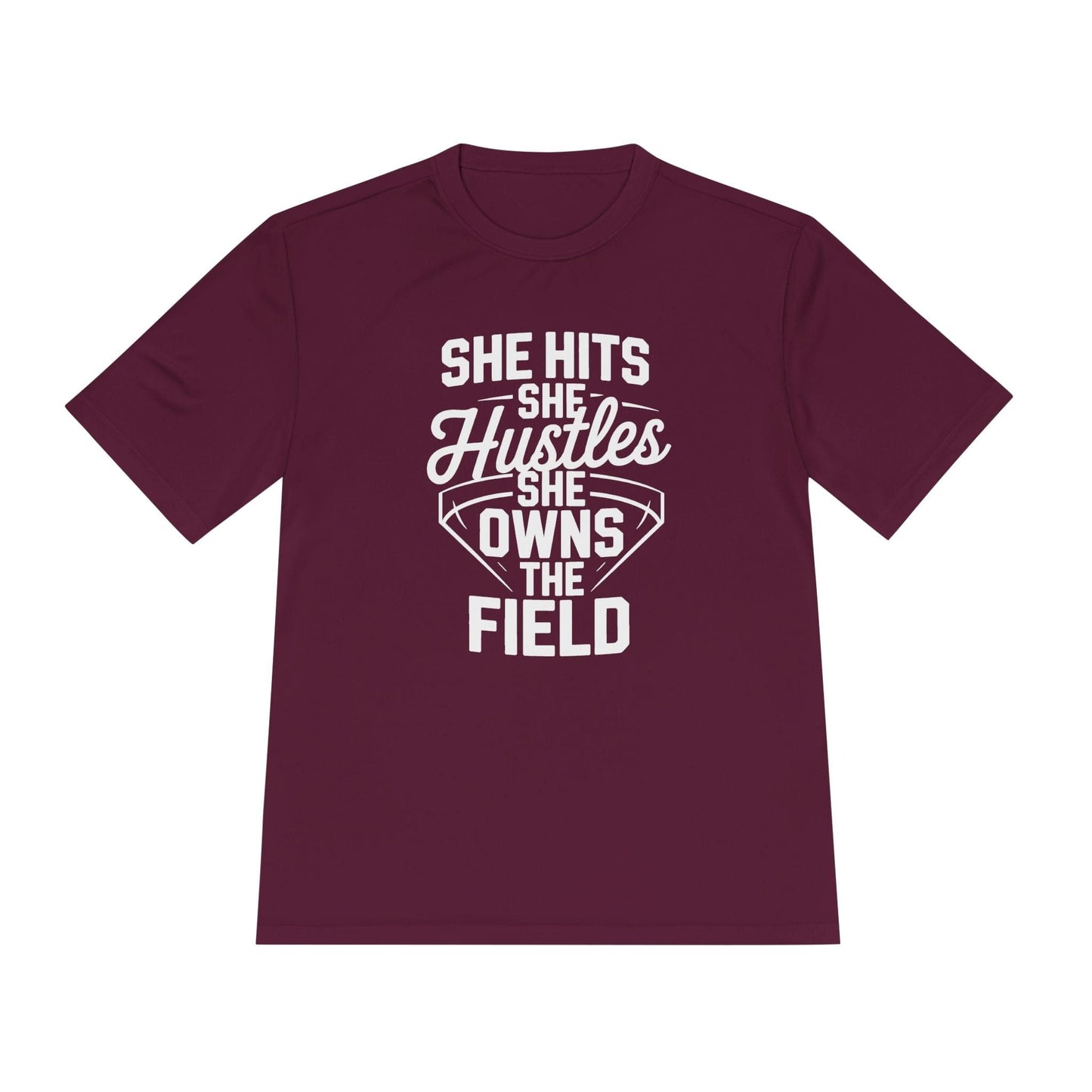 She Hits She Hustles She Owns the Field Unisex Moisture Wicking Tee