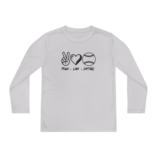 Peace • Love • Softball Youth Long Sleeve Competitor Tee