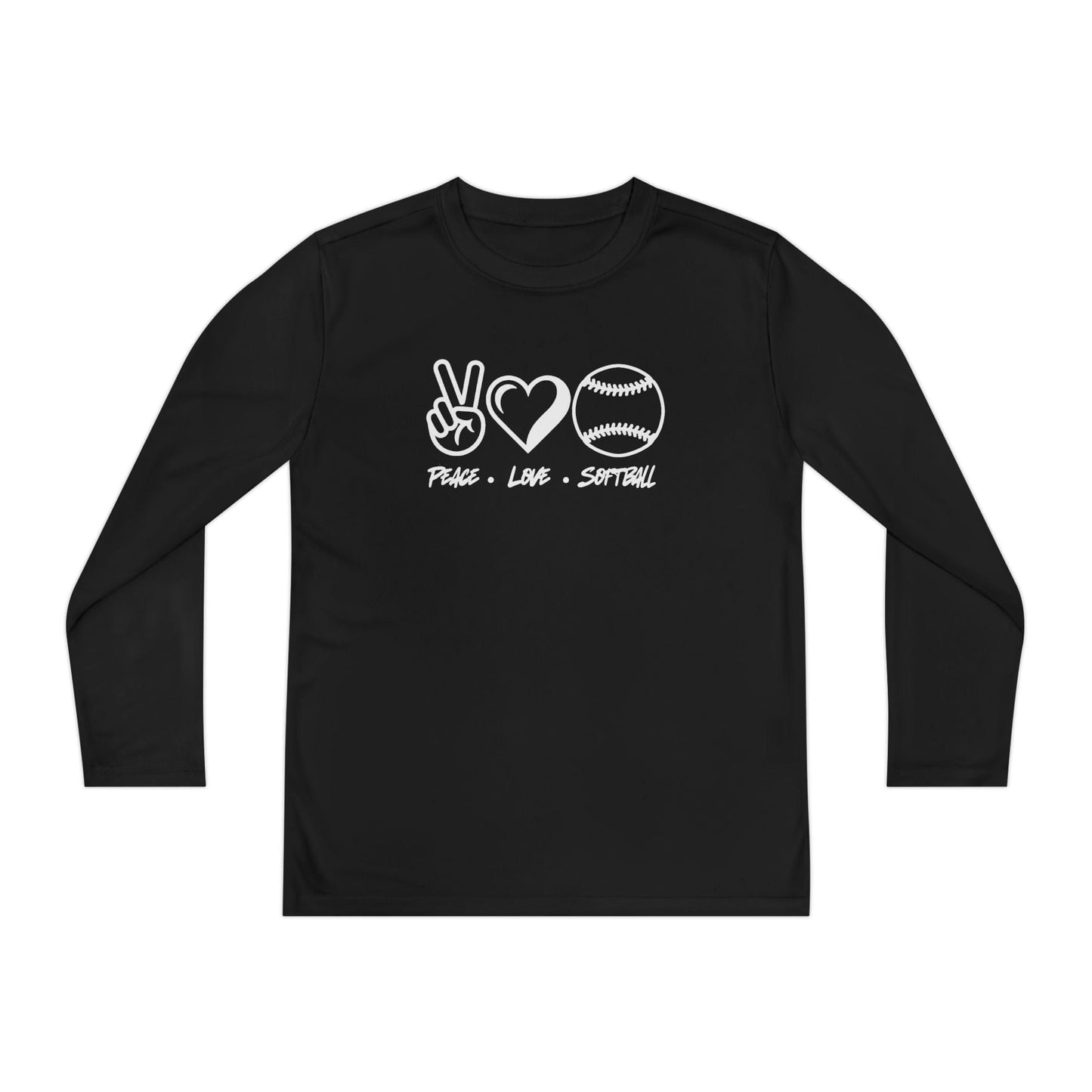 Peace • Love • Softball Youth Long Sleeve Competitor Tee