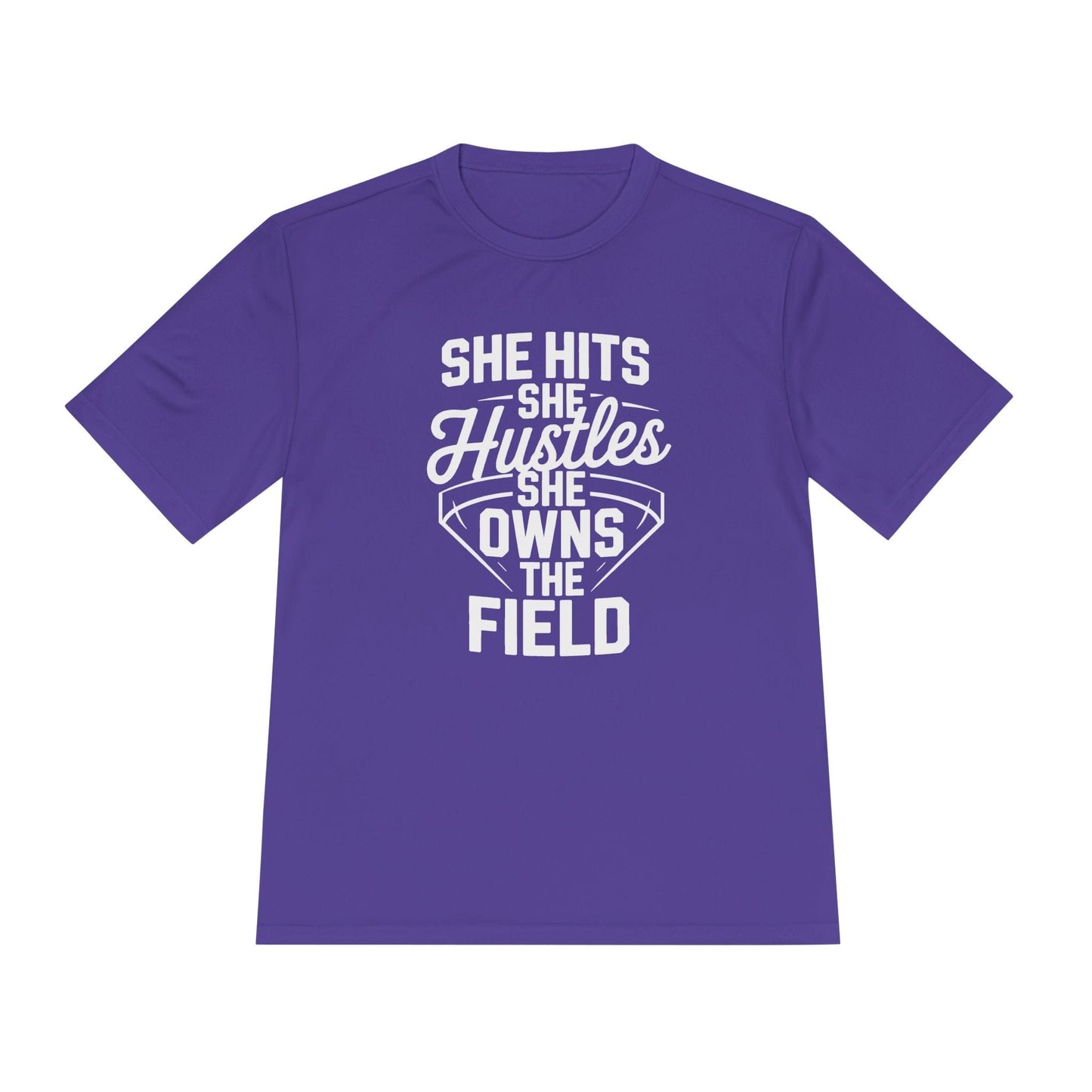 She Hits She Hustles She Owns the Field Unisex Moisture Wicking Tee