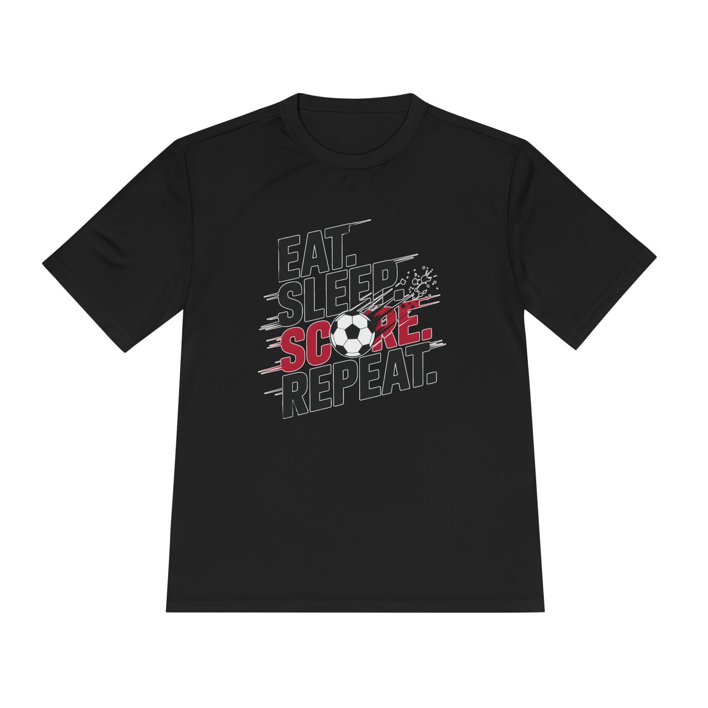 Eat, Sleep, Score Repeat Soccer  Unisex Moisture Wicking Tee