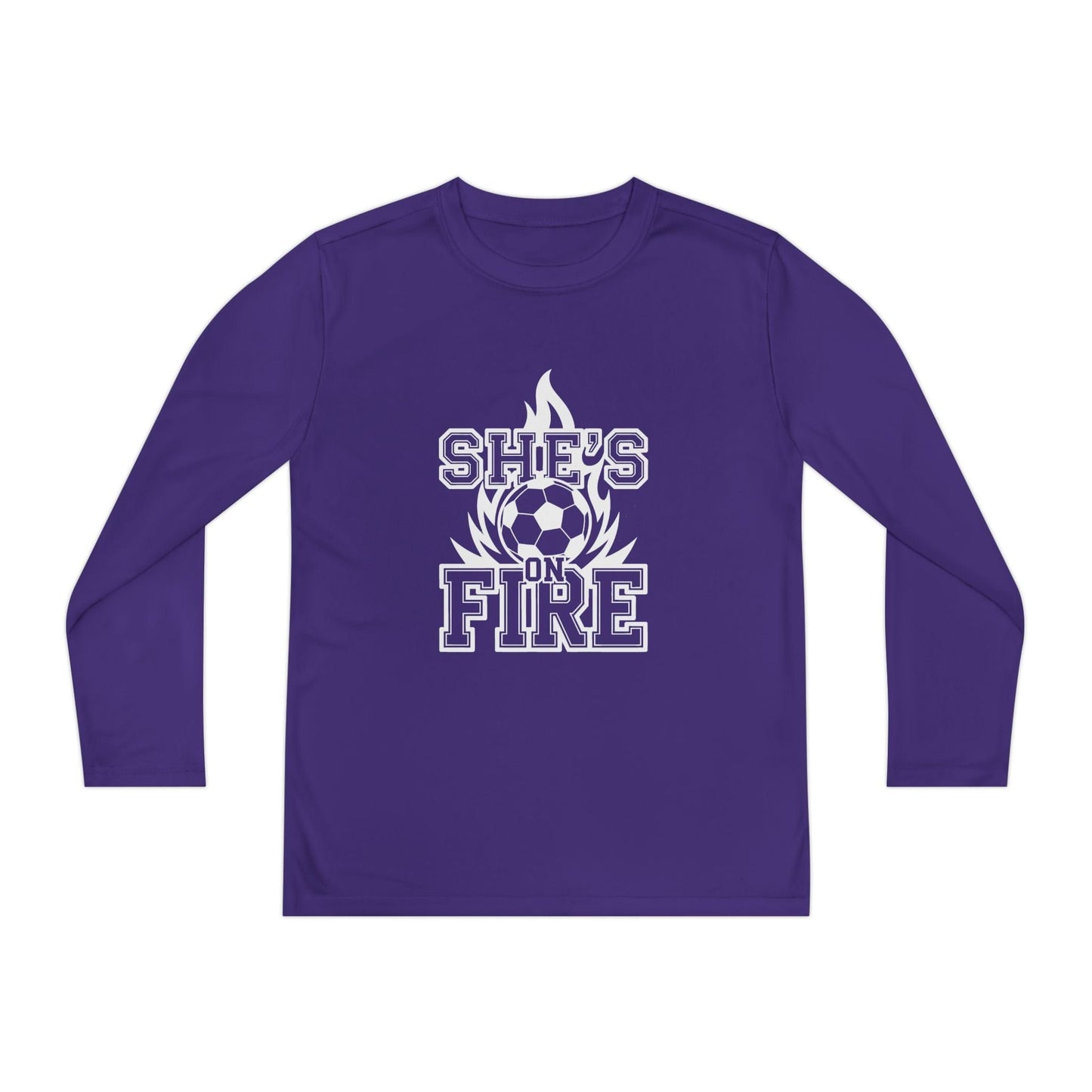 She's On Fire Soccer Youth Long Sleeve Competitor Tee
