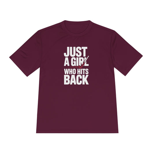 Just A Girl Who Hits Back Unisex Moisture Wicking Tee