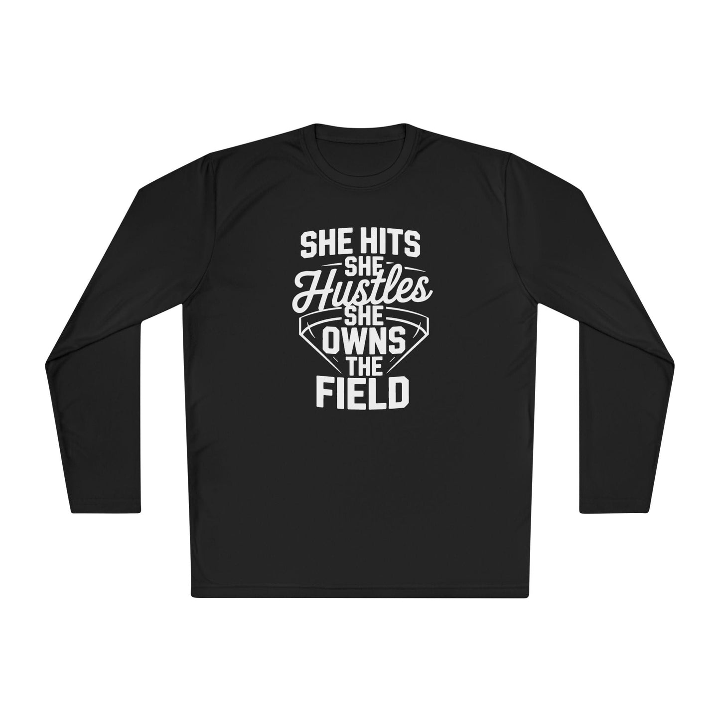 She Hits She Hustles She Owns the Field Lightweight Long Sleeve Tee