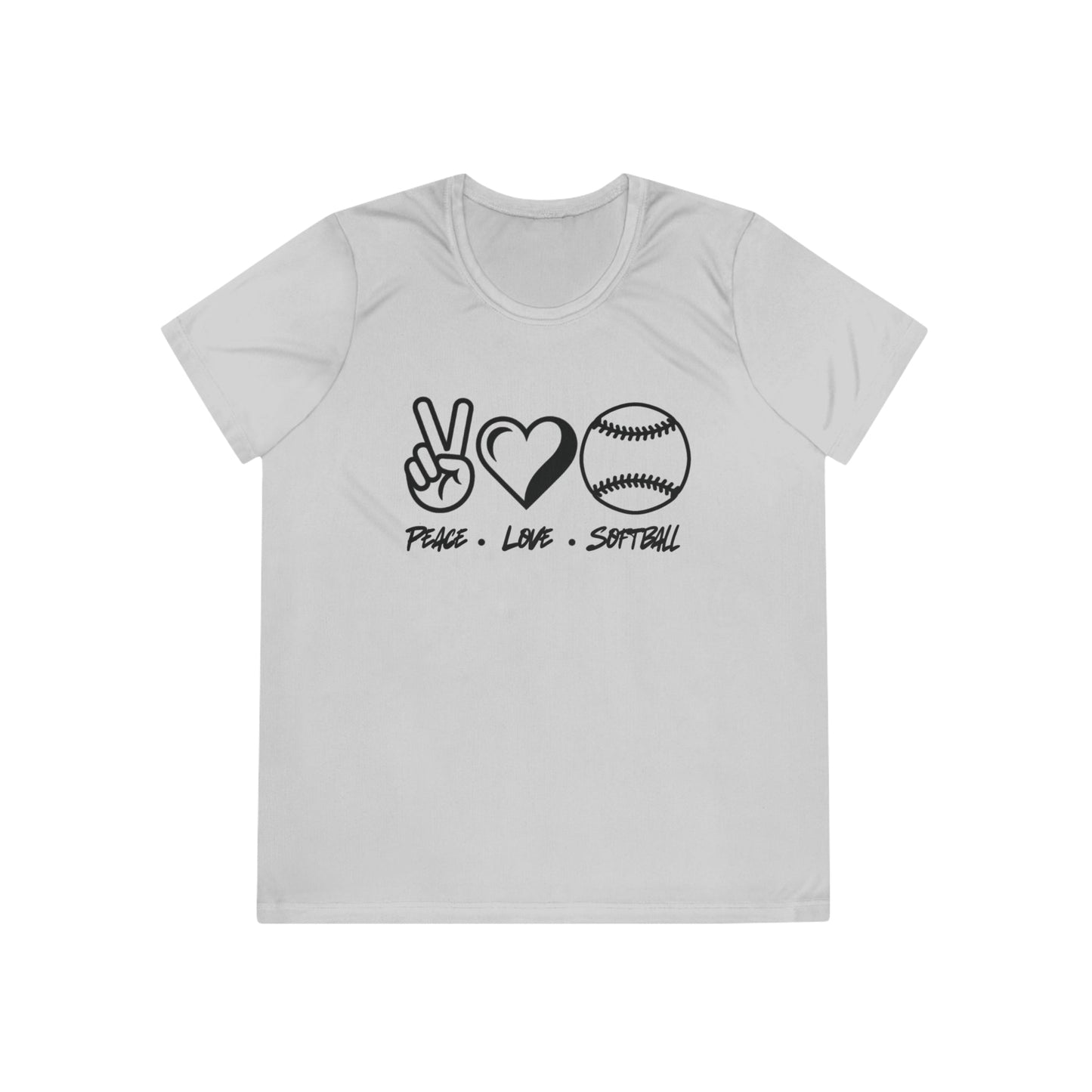 Peace • Love • Softball  Ladies Moisture Wicking Tee