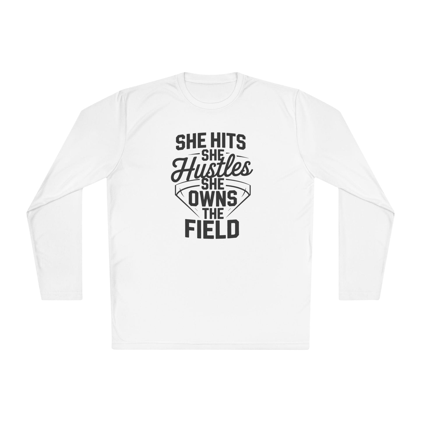 She Hits She Hustles She Owns the Field Lightweight Long Sleeve Tee