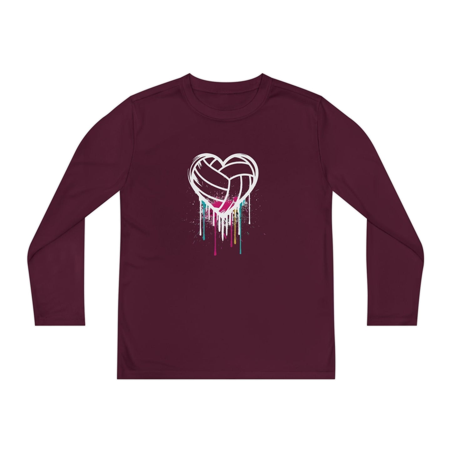 Dripping Volleyball Heart Youth Long Sleeve Competitor Tee