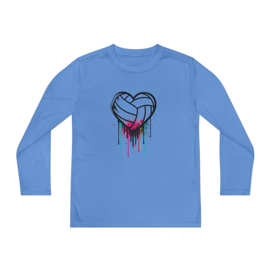 Dripping Volleyball Heart Youth Long Sleeve Competitor Tee