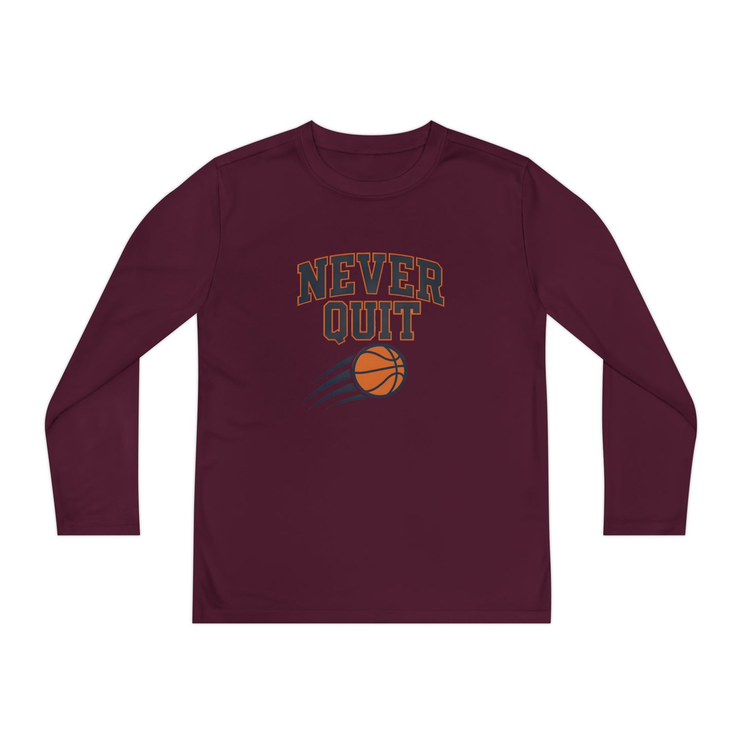 Never Quit Basketball  Youth Long Sleeve Competitor Tee