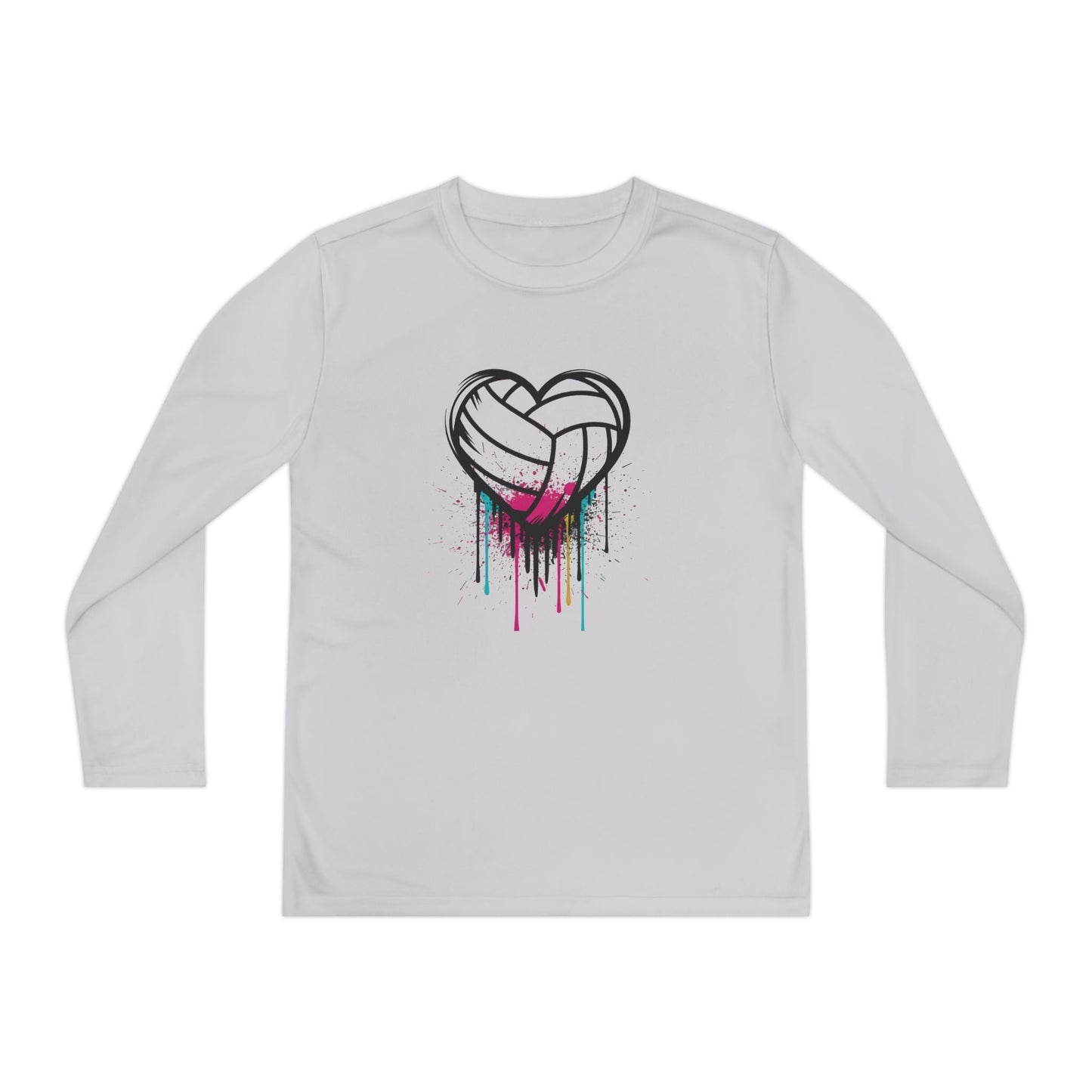 Dripping Volleyball Heart Youth Long Sleeve Competitor Tee