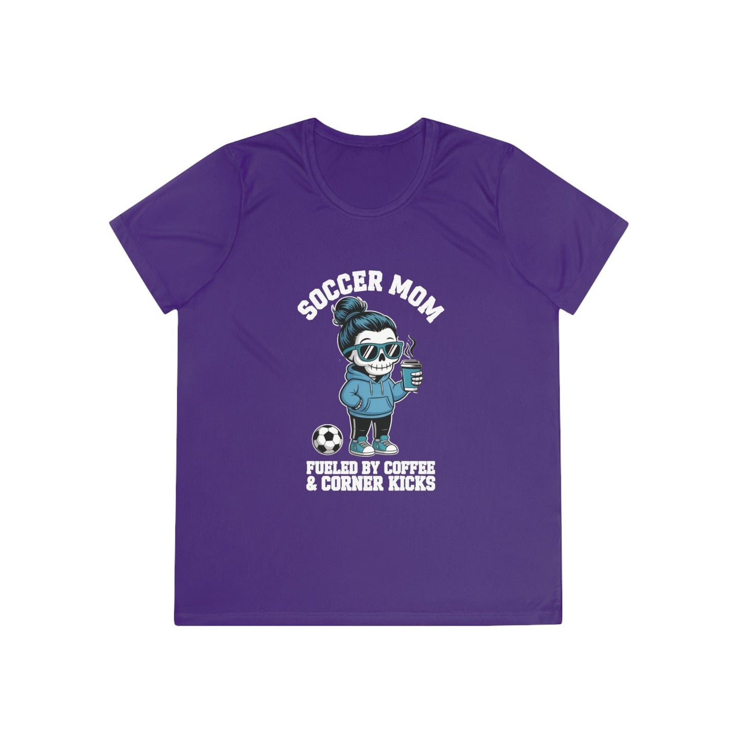 Coffee And Corner Kicks Mom Ladies Moisture Wicking Tee