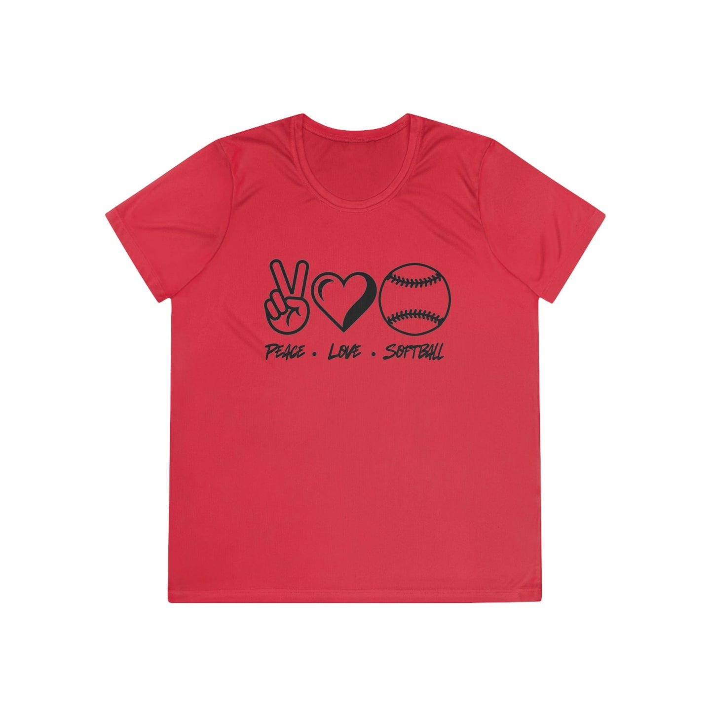 Peace • Love • Softball  Ladies Moisture Wicking Tee