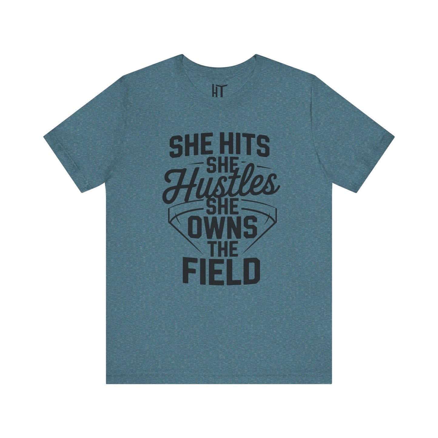 She Hits She Hustles She Owns the Field  T-Shirt