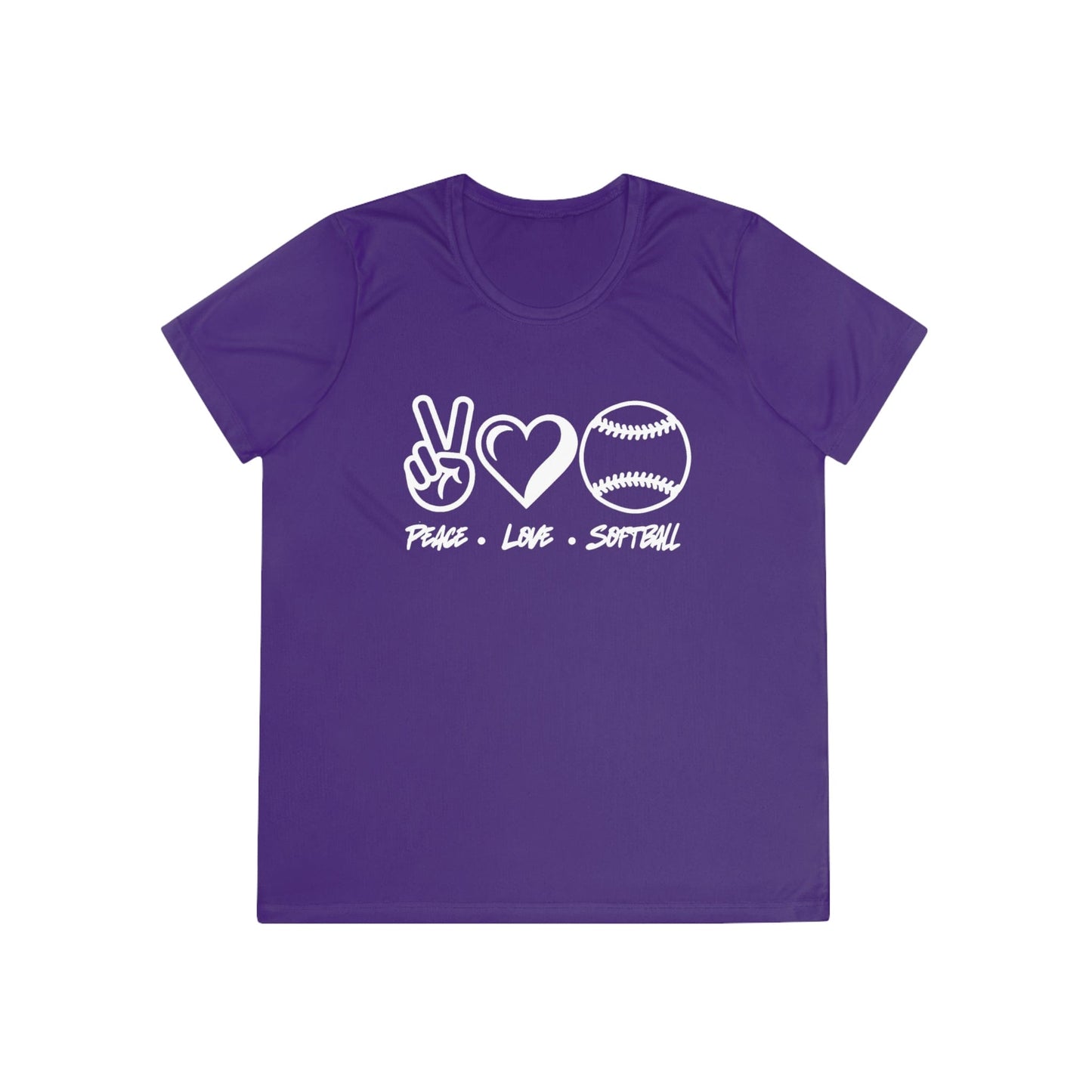 Peace • Love • Softball  Ladies Moisture Wicking Tee