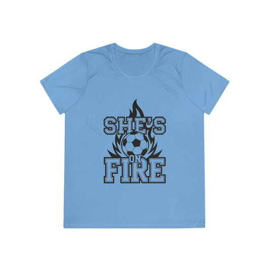 She's On Fire Soccer Ladies Moisture Wicking Tee