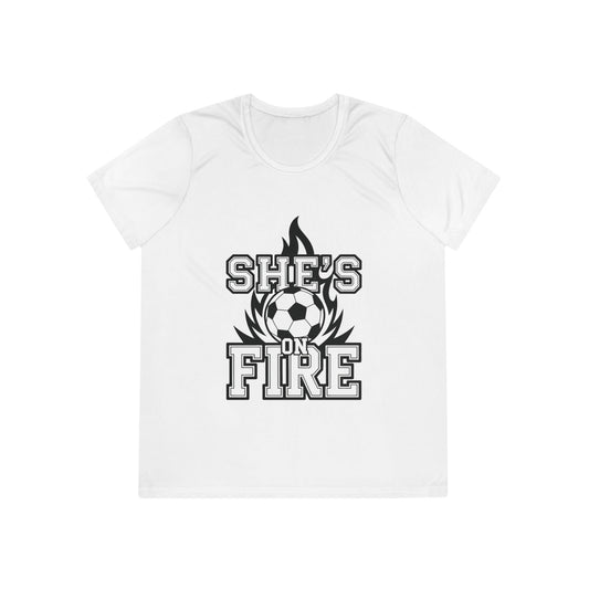 She's On Fire Soccer Ladies Moisture Wicking Tee