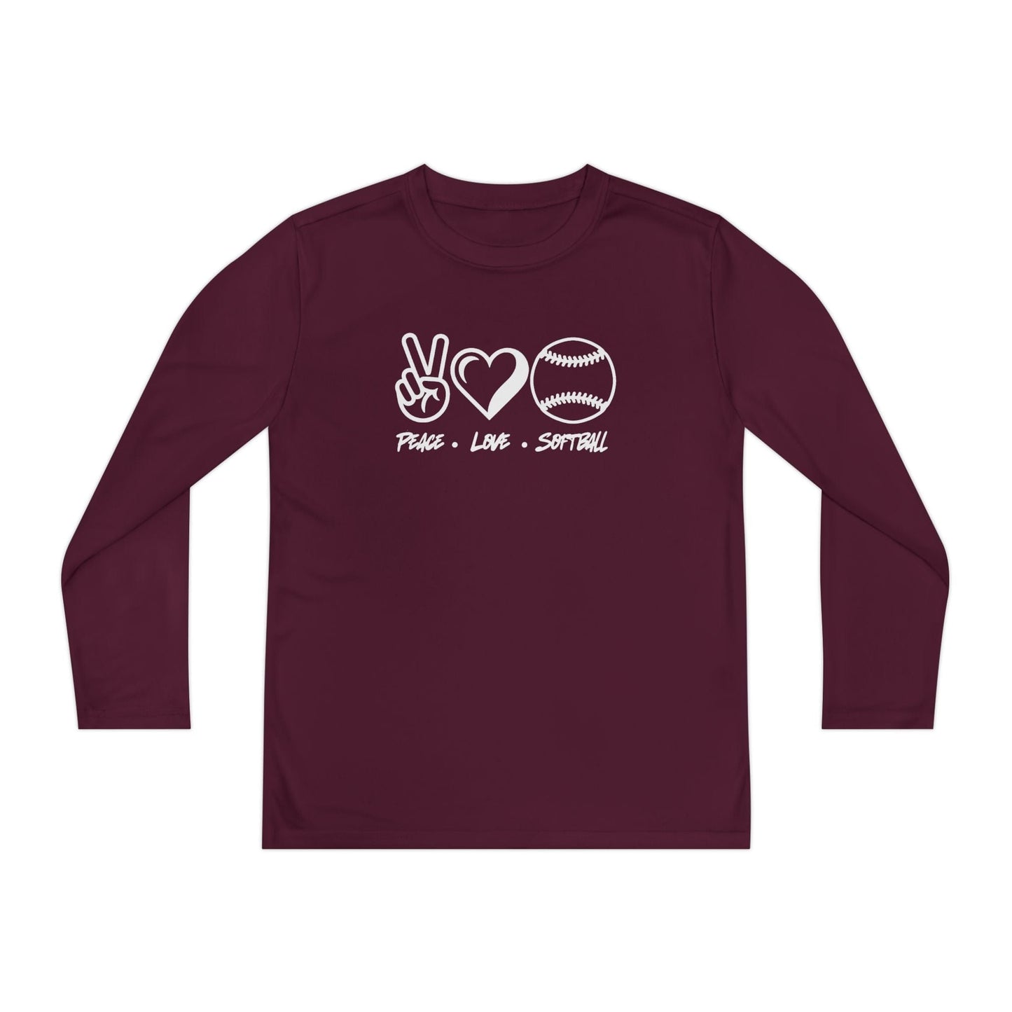 Peace • Love • Softball Youth Long Sleeve Competitor Tee