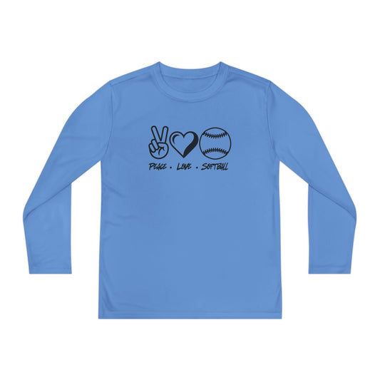 Peace • Love • Softball Youth Long Sleeve Competitor Tee